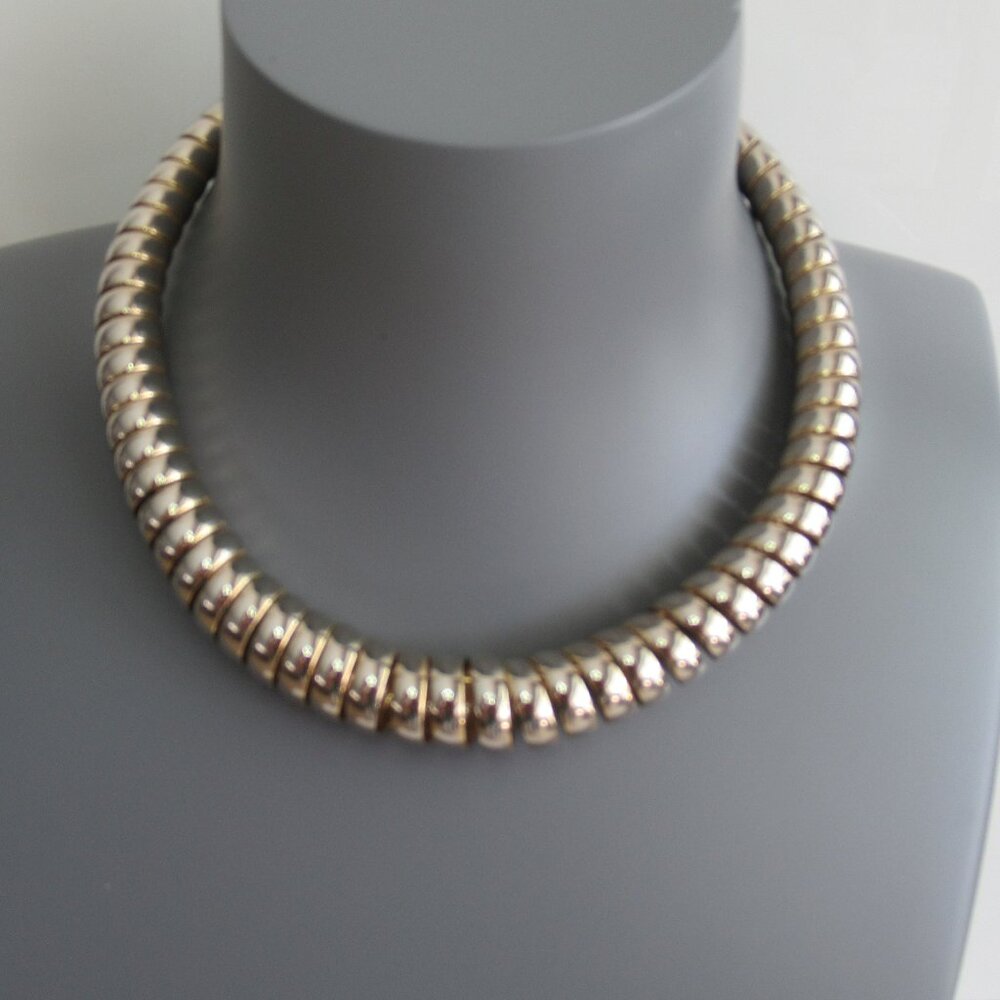 Vintage Statement Flexible Spiral Coil Collar Choker Silver Tone Metal, Small